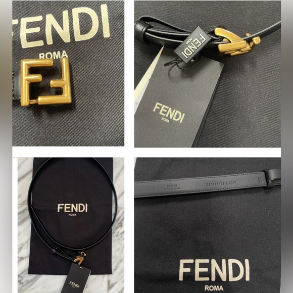 FENDI LEATHER BELT WITH ICONIC “FF” LOGO IN GOLD FINISH METALWARE - Picture 12 of 16